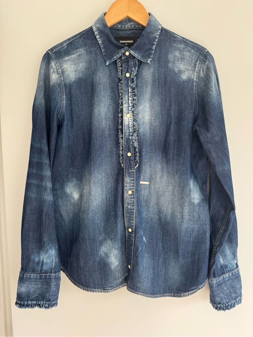 DSQUARED2 Faded Blue Distressed Denim Button-Front Longsleeve Shirt